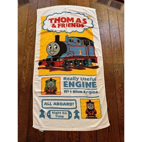 Vintage Thomas The Tank Engine Thomas & Friends Beach Towel 27 X 54 Good Cond - Picture 1 of 11